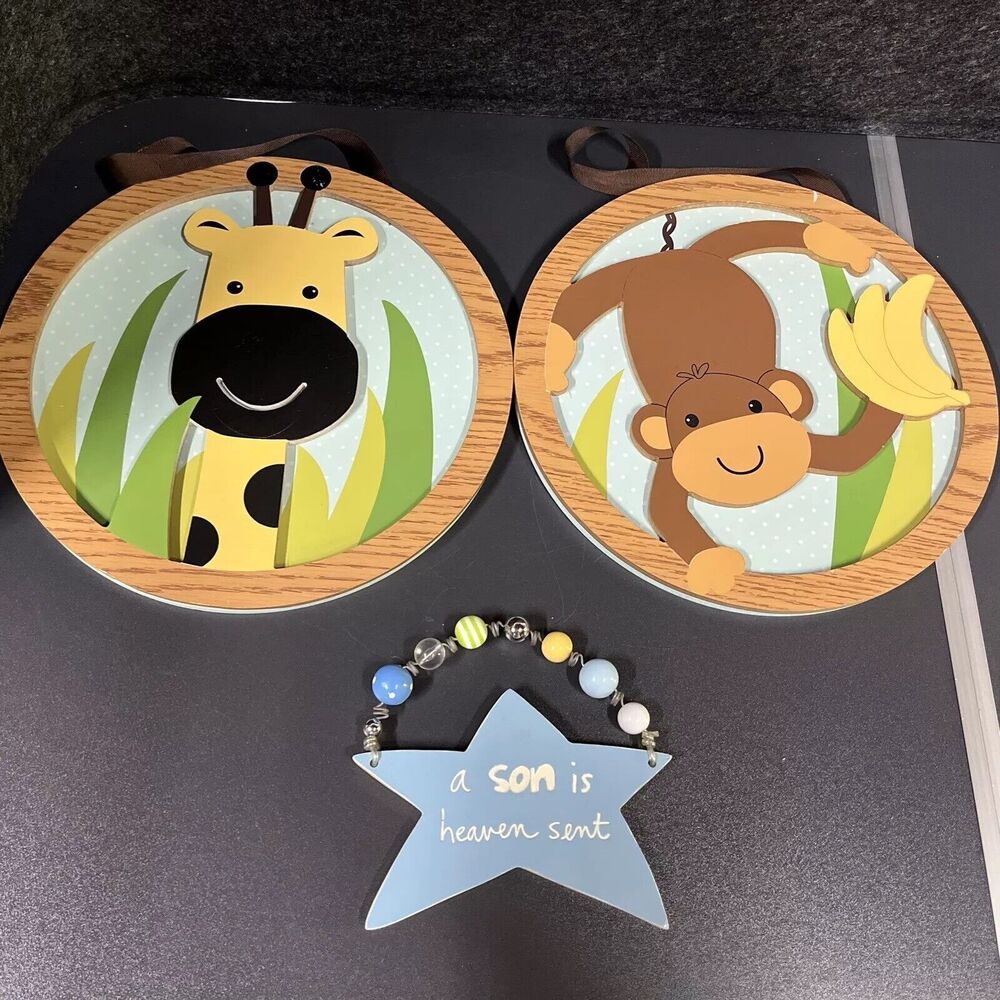 Lamb&Ivy Peek A Boo Jungle Wall Decor 2pc +Stepping Stones “a Son Is Heaven Sent